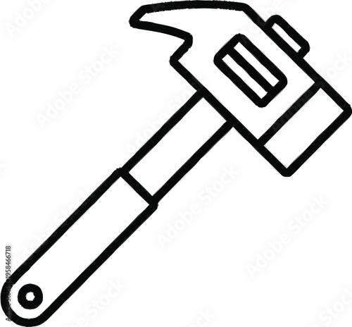 Hammer tool icon for construction and carpentry repair work with handle and steel head isolated on transparent ground