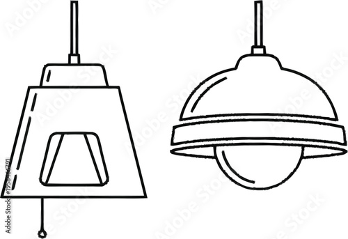 Pendant light icons for interior design and home lighting decoration isolated on transparent background set line art
