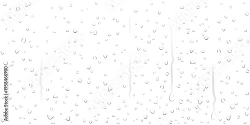 Canvas Print Realistic transparent water droplets, drops, water-drop on wet clear window surf