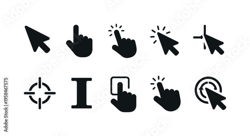 Collection of diverse cursor icons representing various digital interactions and selections