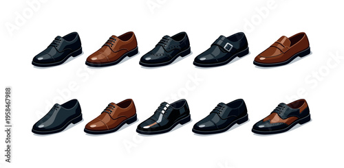 Collection of elegant men's dress shoes in various styles and colors
