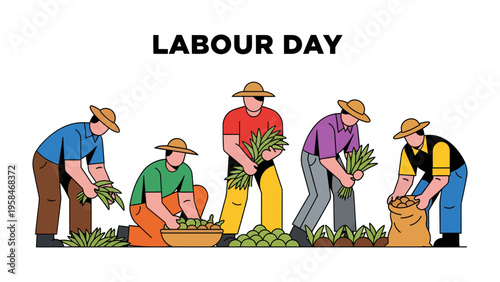 Labour Day Field Workers: Celebrates the spirit of Labor Day with a graphic depiction of field workers diligently harvesting crops. The artwork encapsulates themes of agricultural productivity.