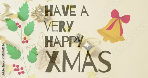 Animation of christmas greetings text over christmas decorations