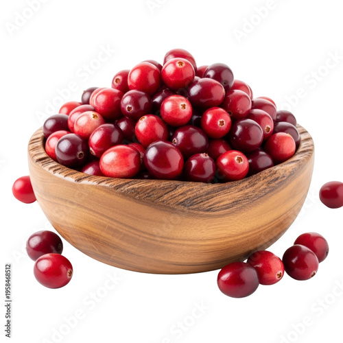 Bowl of fresh cranberries isolated on transparent background