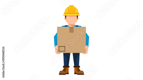 Construction Worker: A construction worker is carrying a cardboard box. This image captures the essence of labor, industry and craftsmanship. 