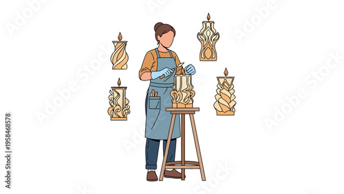 Artisan's Craft and Artistic Candles: A skilled artisan meticulously crafts ornamental candle creations in a workshop, showcasing the beauty of handcrafted decor.