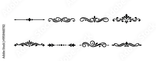 Collection of elegant black decorative dividers and ornaments on a white background