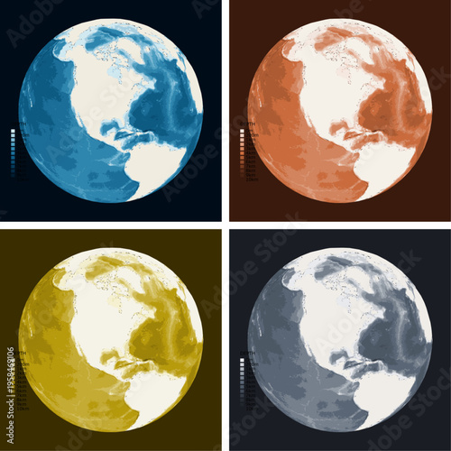 Western Hemisphere Bathymetric Ocean Depth Map - Orthographic Projection - Scalable Multi-Color Seafloor Relief Topography with Depth Legend Showing Continental Shelves Mid-Ocean Ridges and Abyssal