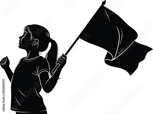 Independence day silhouette of a girl holding a flag