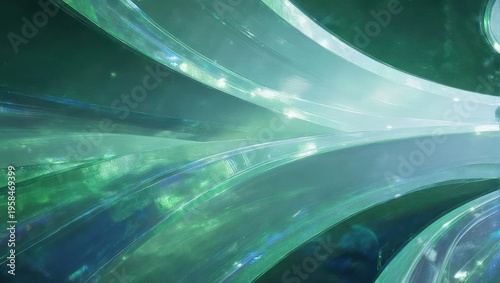 Abstract Green Glass Curves with Light Reflections.