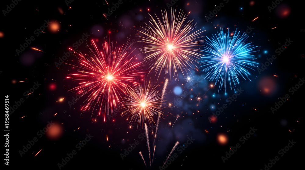 Fototapeta premium Fireworks display against dark night sky