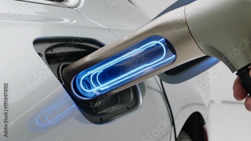 Green Hydrogen Energy : A futuristic electric car charging in a cutting-edge charging station, highlighting the future of transport.