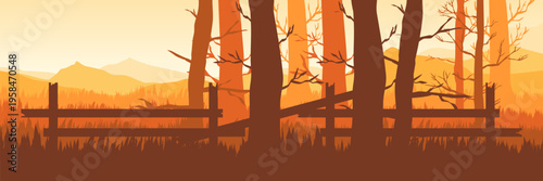 Warm amber woodland vector illustration for creative mystery or autumn presentation header