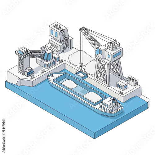 Industrial Dockyard with Cargo Ship and Crane.