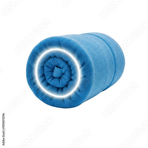 Rolled blue towel with glowing circle