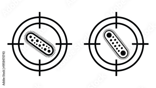 Kill bacteria target graphic, antibacterial target icon, germ elimination symbol for hygiene, medical sanitation and cleaning concept, infection control and protection indicator, modern flat vector 