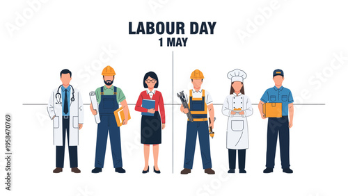 Celebrating Labour Day: A vibrant illustration brings together diverse worker from all occupation, standing shoulder-to-shoulder to commemorate Labour Day, a tribute to their hard work and dedication.