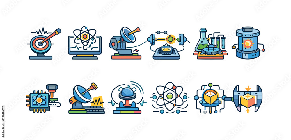 Fototapeta premium Collection of science and technology icons representing research and innovation