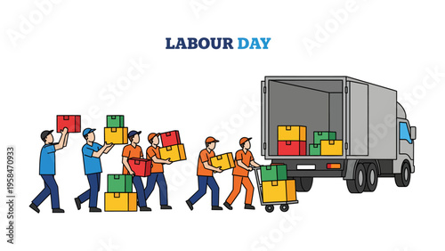 Labor Day: Workers load boxes into a truck, signifying the hard work and dedication of the workforce on Labour Day.