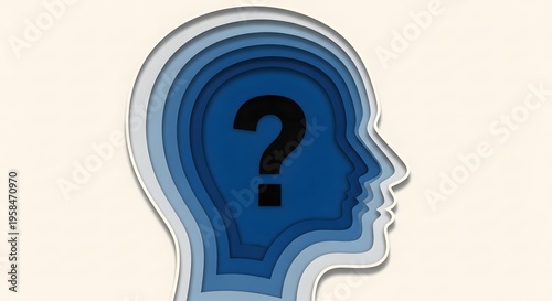 A blue silhouette of a human head with a question mark
