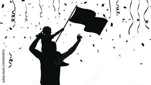 Independence day celebration silhouette with flag waving high