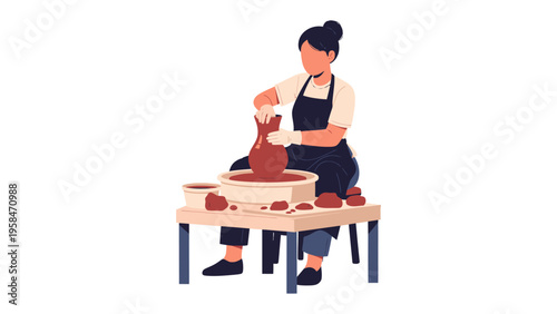 Artisan Crafting: A skilled artisan, engrossed in their craft, molds clay on a potter's wheel, embodying the artistry and tranquility of handmade creations.