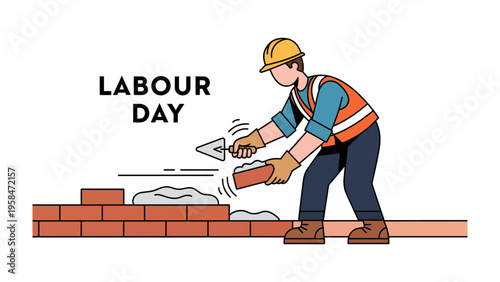 Labour Day Construction: A worker meticulously lays bricks with precision, celebrating the spirit of hard work and dedication.