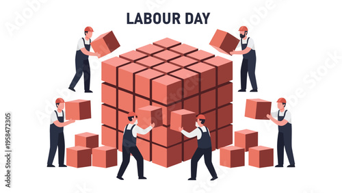 Labour Day Construct: A dedicated team of builders, united in purpose, meticulously construct a symbolic structure, signifying the strength and perseverance of labor.