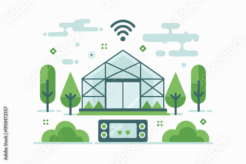 Smart greenhouse with remote control and wireless connectivity illustration