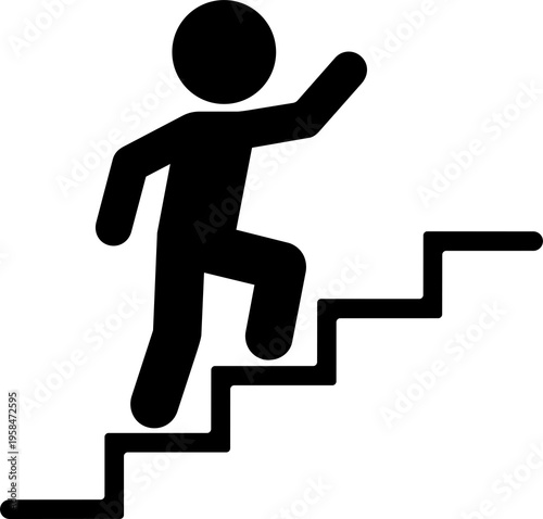 Stick Figure Climbing Stairs Icon Growth Success Progress Pictogram Clean Minimal Silhouette Vector