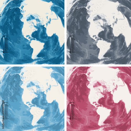 World from New York Bathymetric Ocean Depth Map - Azimuthal Equidistant Projection - Scalable Multi-Color Seafloor Relief Topography with Depth Legend Showing Continental Shelves Mid-Ocean Ridges and