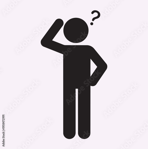 Stick Figure Scratching Head Icon Confusion Thinking Problem Pictogram Clean Minimal Silhouette Vector