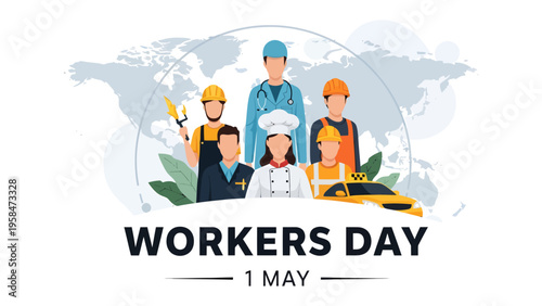 Workers Day Celebration: A celebratory depiction honoring the dedication of various professionals, showcasing the essence of labor, achievement, and unity on Worker's Day.