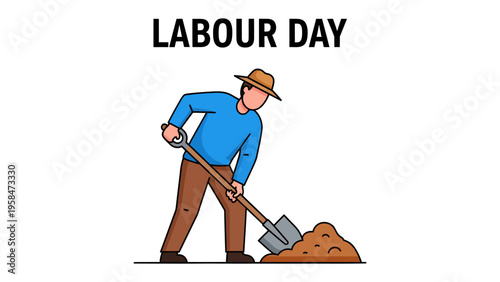 Labor Day Illustration: A man shovels, embodying the spirit of Labor Day with hard work and dedication.