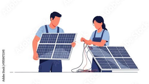 Solar Panel Installation: A determined team works together, meticulously assembling solar panels, bringing us closer to a sustainable future through clean energy.