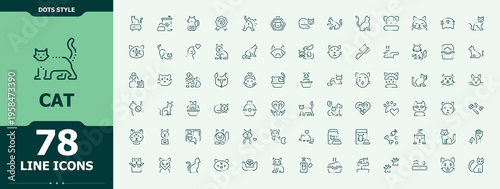 Cat icon set. Thin UI icons. Includes thin line symbols domestic, kitten, animal, pets, paw, pet. Editable stroke. Vector illustration. Pet linear icon set.