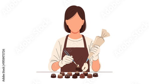 Artisan's Delight: A culinary artist delicately decorates handcrafted chocolate, showcasing skill and precision in the art of confectionery.
