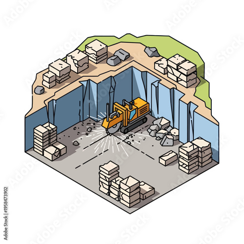 Underground Mining Operation with Excavator.