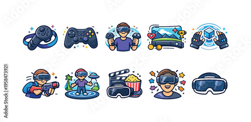 Virtual reality gaming and entertainment icons collection
