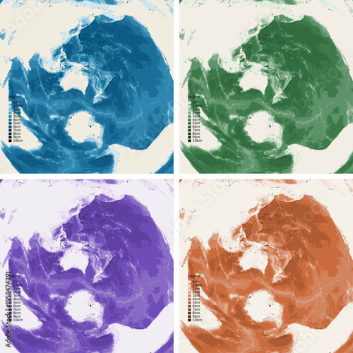 World from Sydney Bathymetric Ocean Depth Map - Azimuthal Equidistant Projection - Scalable Multi-Color Seafloor Relief Topography with Depth Legend Showing Continental Shelves Mid-Ocean Ridges and