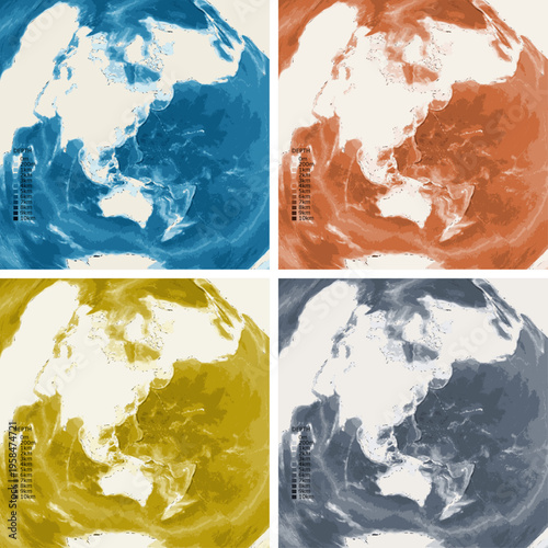 World from Tokyo Bathymetric Ocean Depth Map - Azimuthal Equidistant Projection - Scalable Multi-Color Seafloor Relief Topography with Depth Legend Showing Continental Shelves Mid-Ocean Ridges and