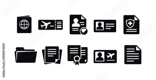 Collection of travel and document icons for identification and verification purposes