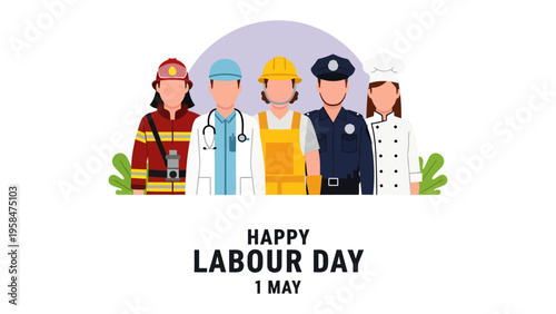 Labor Day Salute: A diverse group of essential workers stands together, symbolizing solidarity and appreciation on Labor Day, May 1st, their unity a tribute to their dedication.