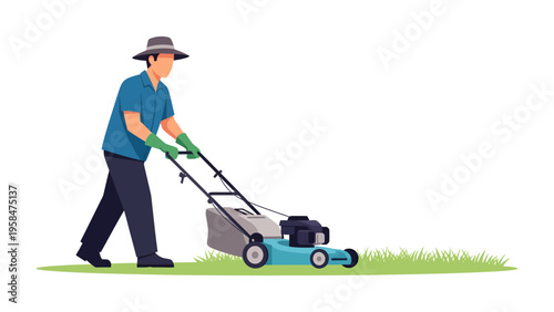 Lawn Mowing: A person meticulously tends to a vibrant lawn with a lawnmower, embodying the essence of suburban life and the care.