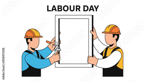 Labour Day Assembly: A dedicated pair of construction workers come together, embodying the spirit of Labour Day, by meticulously fitting together a window frame.