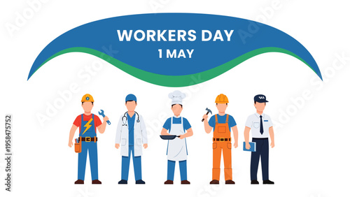 Workers' Day Celebration: A vibrant illustration honoring the dedication and hard work of professionals across various industries, presented with a celebratory and inclusive spirit.