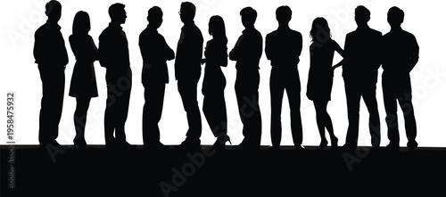 Group of business people silhouettes standing together isolated on white background, diverse corporate men and women team, professional workplace and leadership concept