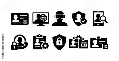 Collection of icons representing digital identity, security, and personal data management