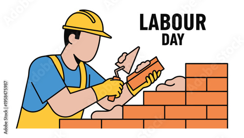 Labor Day Craftsmanship: This image showcases a dedicated bricklayer at work, meticulously constructing a brick wall, embodying the spirit of Labor Day and the value of skilled craftsmanship.