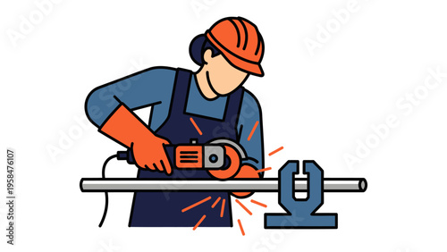 Precision Work with Angle Grinder: A skilled worker meticulously uses an angle grinder to shape a metal pipe, demonstrating precision, focus, and a strong work ethic.